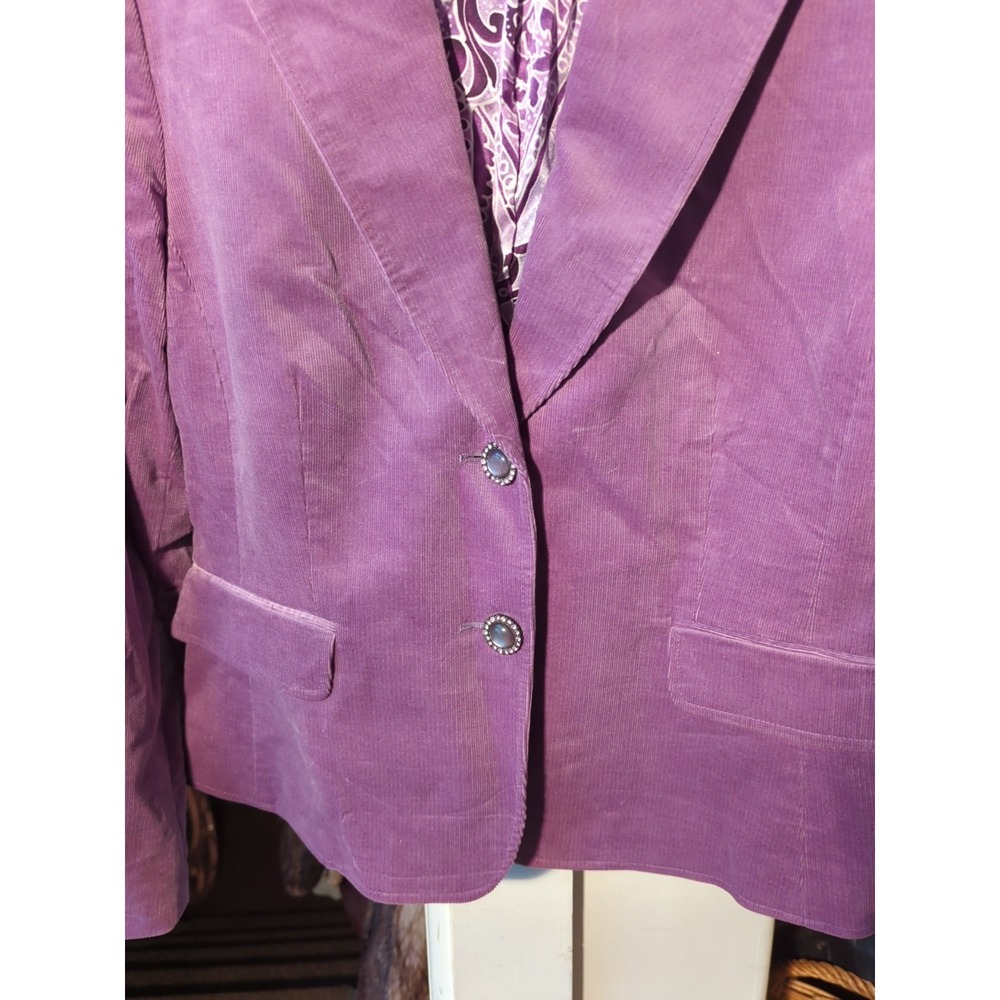 NWT Vintage Tahari Plum Purple Corduroy Blazer Stud Accents Size L Modern READ! - Picture 2 of 13